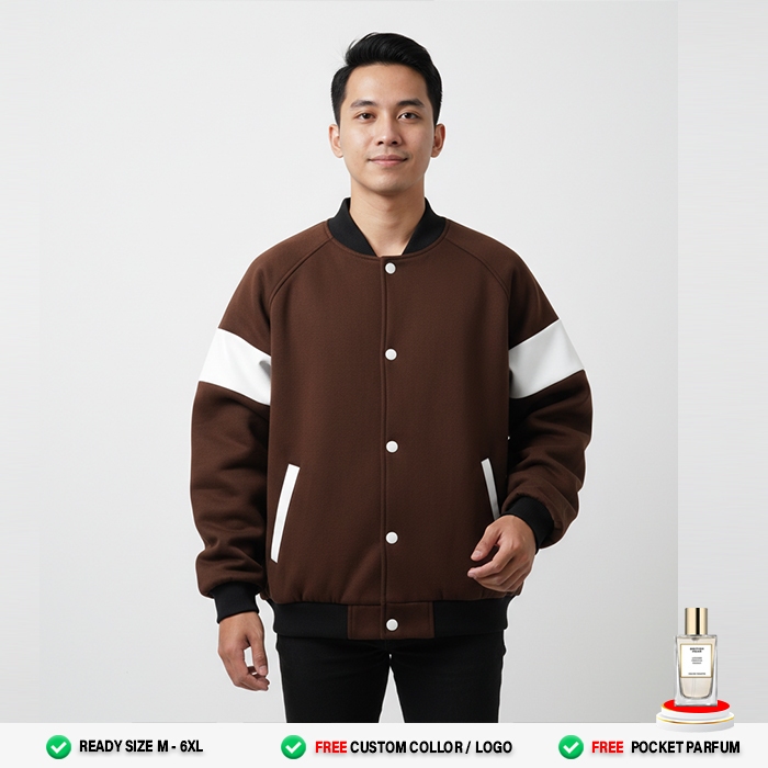 Jaket Bomber Polos Pria Wanita Coklat Tua – Baseball Jacket Kekinian Unisex Casual Streetwear Jaket 