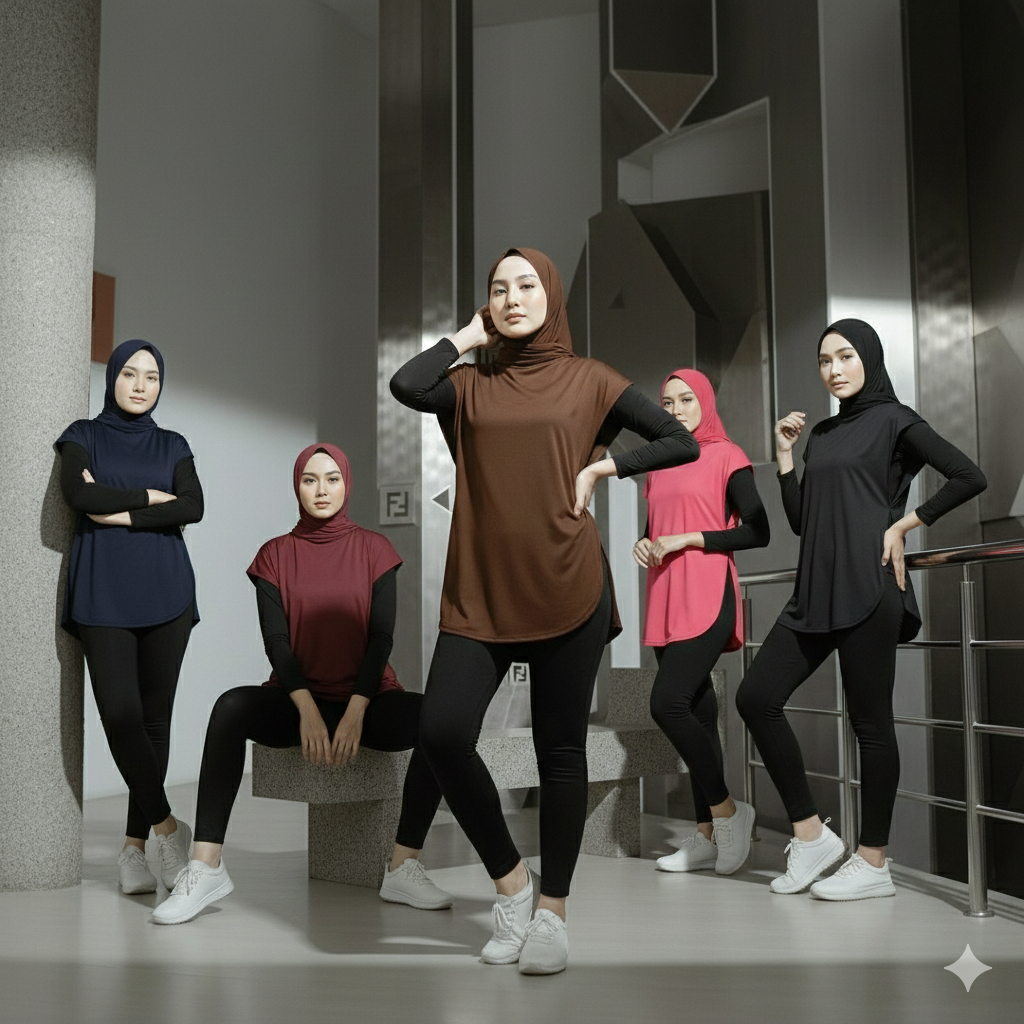 Sportswear Outer Hijab Wanita Baju lari Muslimah Tenis Padel