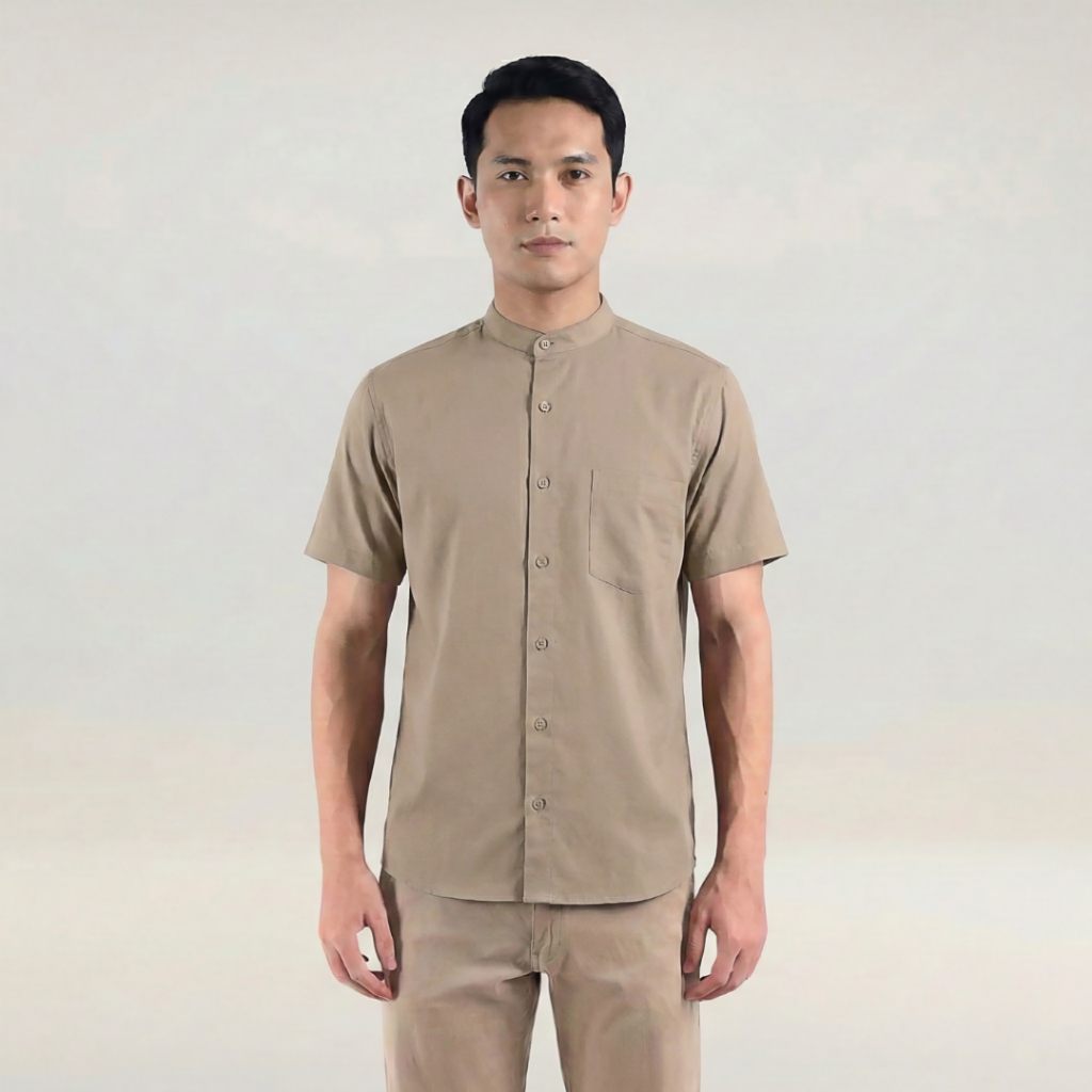 Kemeja Shanghai Baju Muslim Pria Koko Ultra Soft Lengan Pendek - Coklat Susu