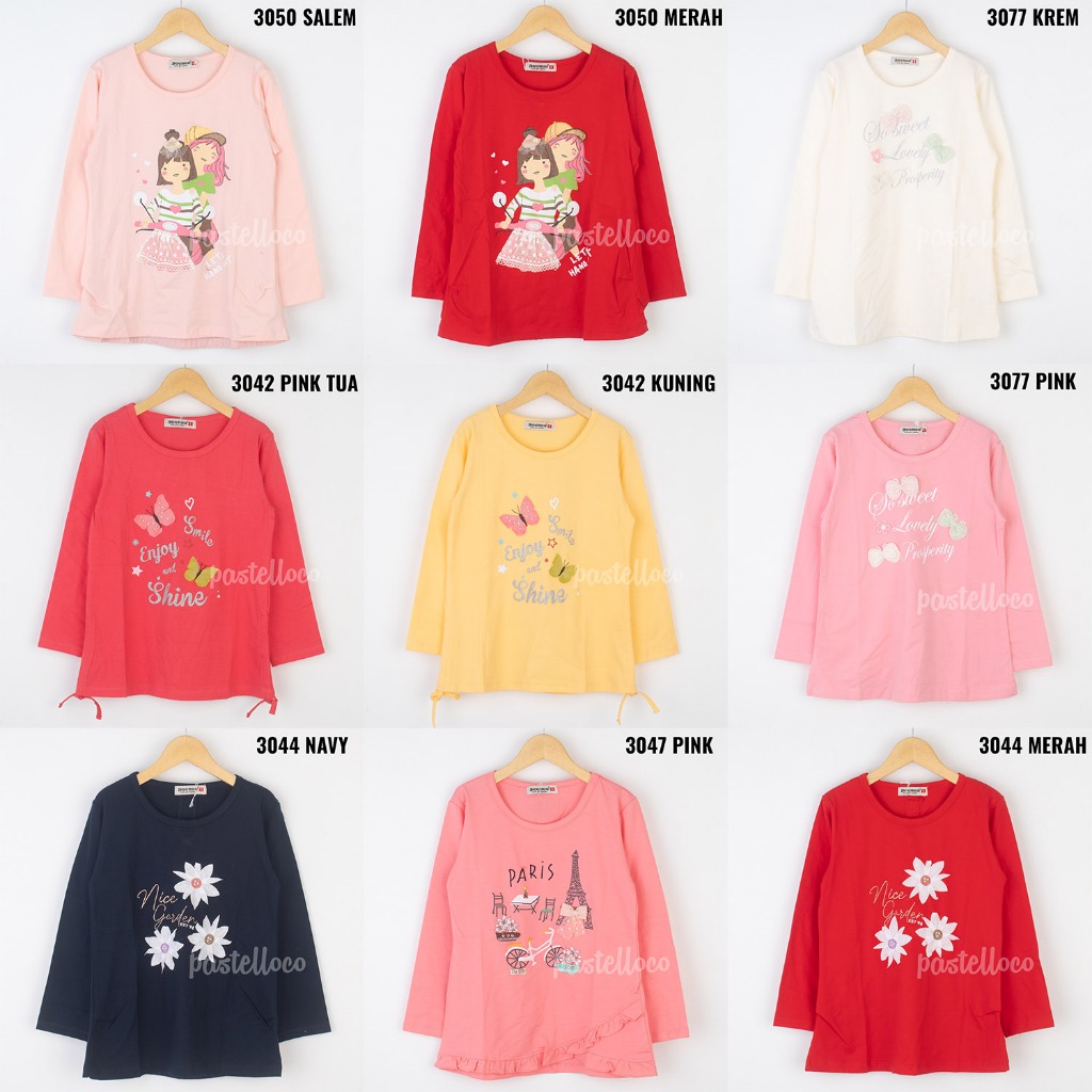 S-XL GEENEE Kaos Anak Perempuan Lengan Panjang Atasan Anak Cewek