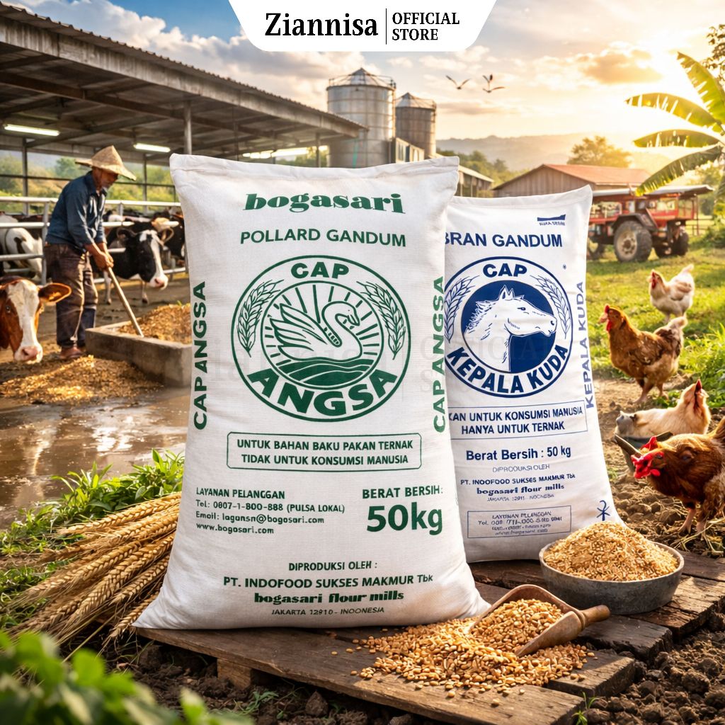 Pollard Gandum Cap Angsa / Cap Kepala Kuda / Repack 5 Kg / Pakan Hewan Ternak Seperti Sapi, Kambing,