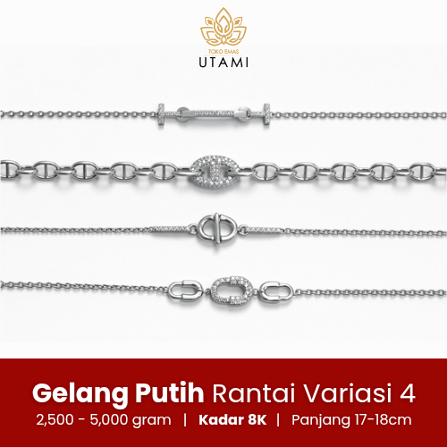 Gelang Rantai Putih Emas 8K Elegan Emas Utami