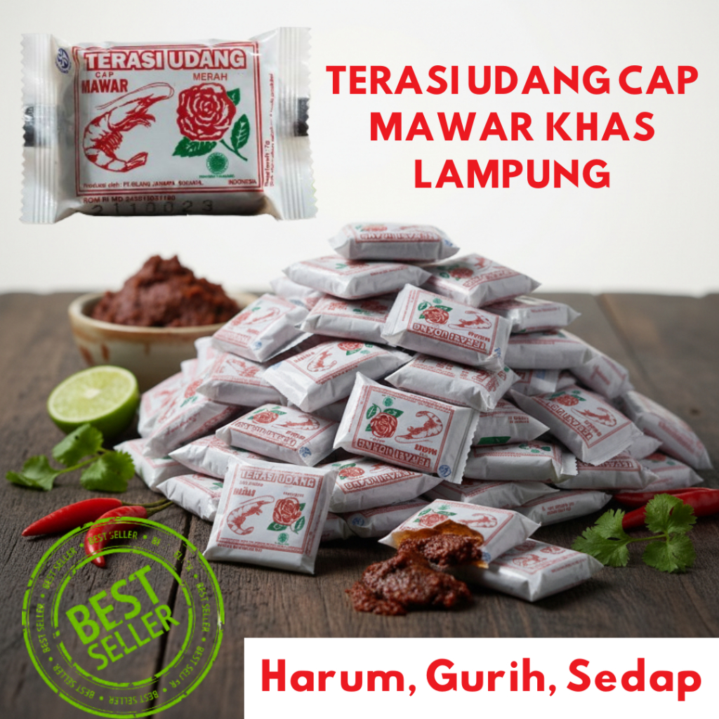 TERLARIS// Terasi Udang Cap Mawar Asli Lampung 1 Papan Isi 10pcs - Harum Enak Gurih