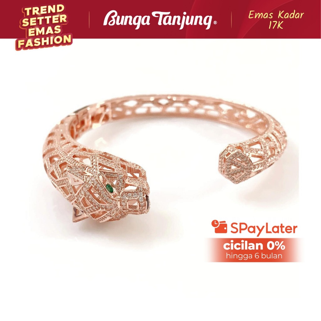 GELANG BANGLE TINJU KERAWANG KUCING - EMAS 17K - BUNGA TANJUNG GOLD