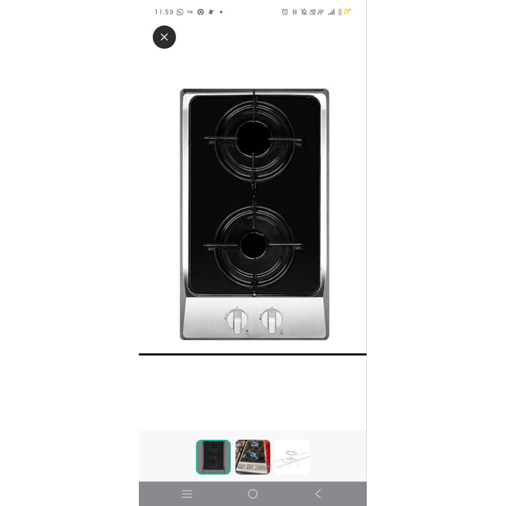 Delizia Kompor tanam Gas 2 tungku / Built in Gas hob black glass on stainless steel