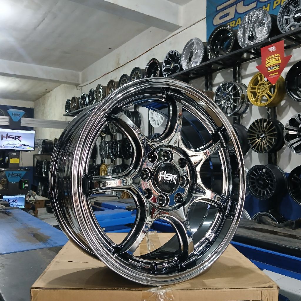 JUAL VELG MOBIL RACING HSR RING 16 LEBAR 6.5 ET 42 WARNA BLACK CHROM