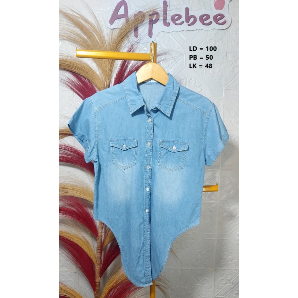 CROP KEMEJA DENIM TANGAN PENDEK BY COLZA