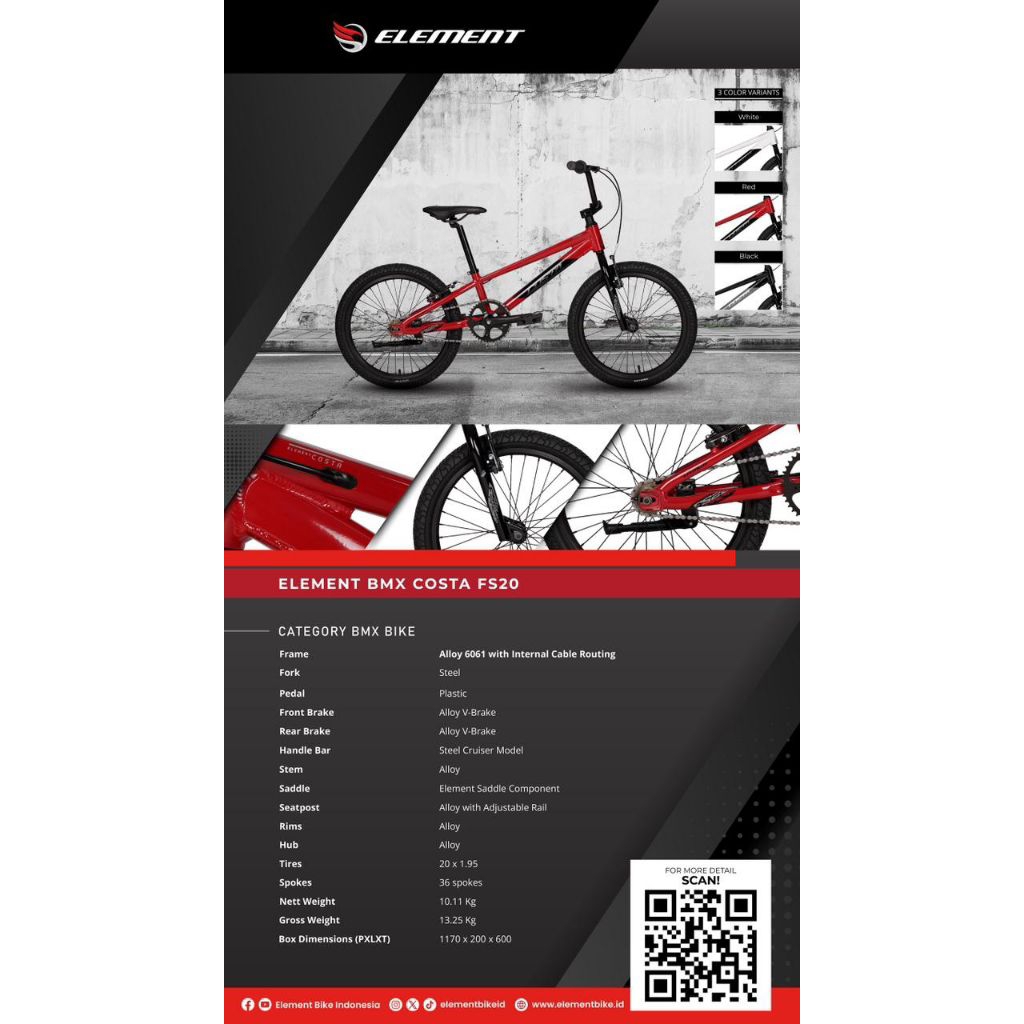 SEPEDA BMX 20 INCH ELEMENT COSTA FS20 / FUNKY FS20 / COYOTE XTHREE ASLI ORIGINAL FREESTYLE OLAHRAGA 