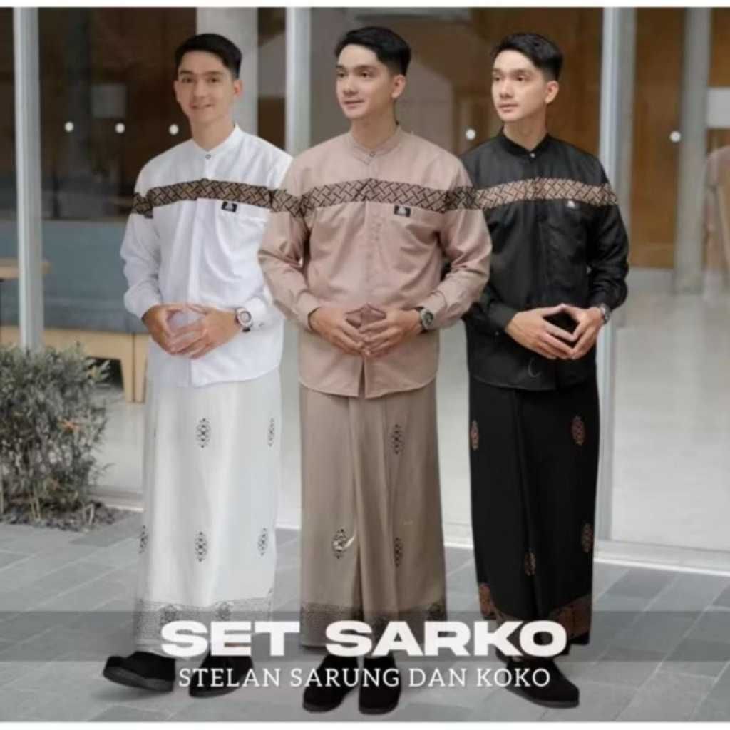Set Sarko Baju koko& Sarung Dewasa/ Baju koko pria muslim premium lengan panjang baju koko pria