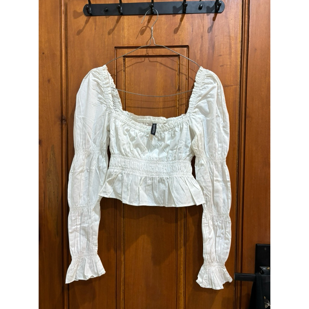 Preloved Original H&M Crop Top Lengan Panjang - White