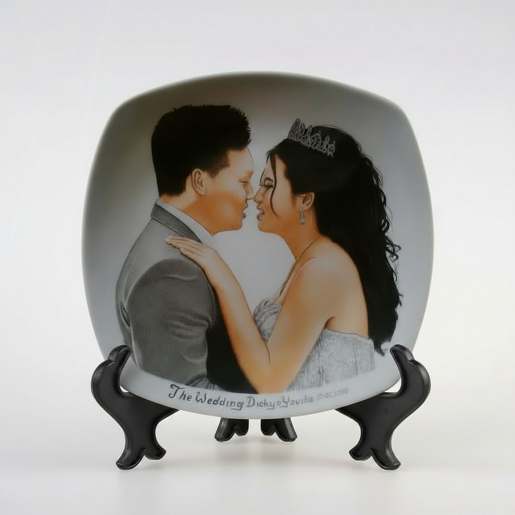 Kado Hadiah Pernikahan Piring Lukis Wajah Custom Premium, Kado Wedding, Kado Nikah, Hadiah Pernikaha