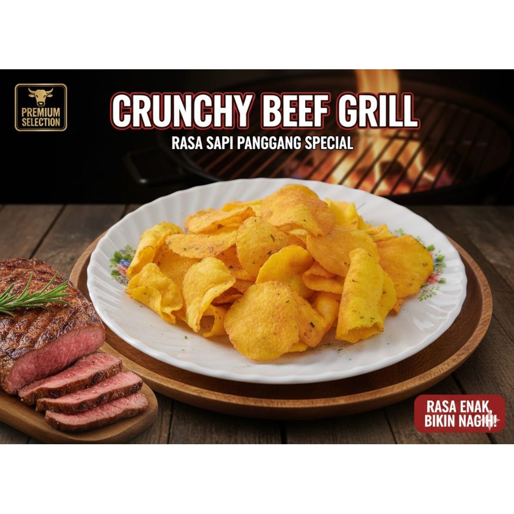 Combring / Gemblong / Keripik Singkong Khas Jawa Barat, Rasa Crunchy Beef Grill, -Cemilan Renyah & G
