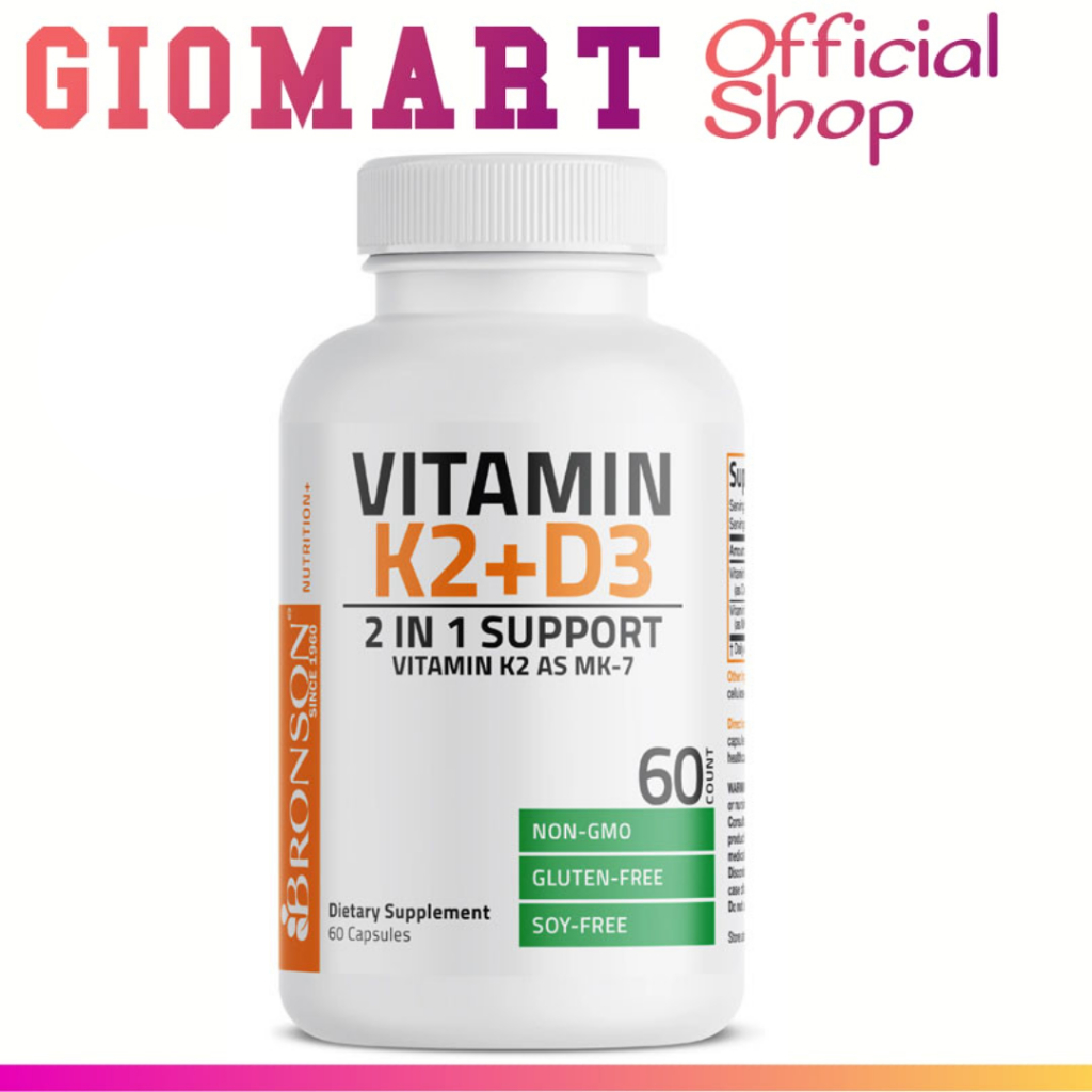 BRONSON Vitamin K2 MK-7 + D3 (5000 IU / 90 mcg) - Suplemen Tulang & Jantung - Vit K2 D3 MK7 - Origin
