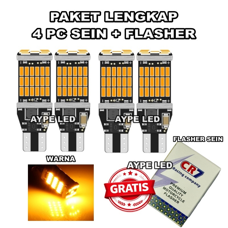 Paket Complit Sein T10 T15 SuperTerang 45 Titik Led Dajjal Plus Flasher Sein Sein Motor Universal