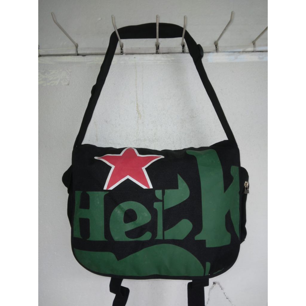 black cross body bag - shoulder bag - Heineken bag- 12x35cm tinggi 29cm