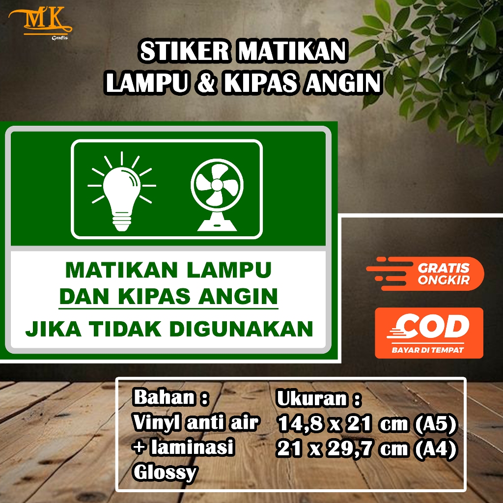 STIKER MATIKAN LAMPU DAN KIPAS ANGIN | BAHAN VINYL ANTI AIR