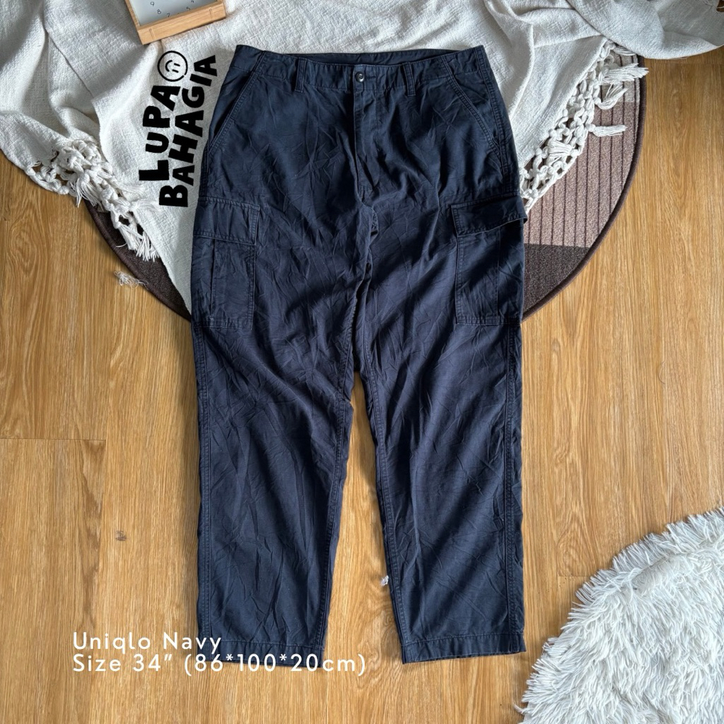 UNIQLO Navy Cargo Long Pants size 34" • 100% Original (Celana Panjang)