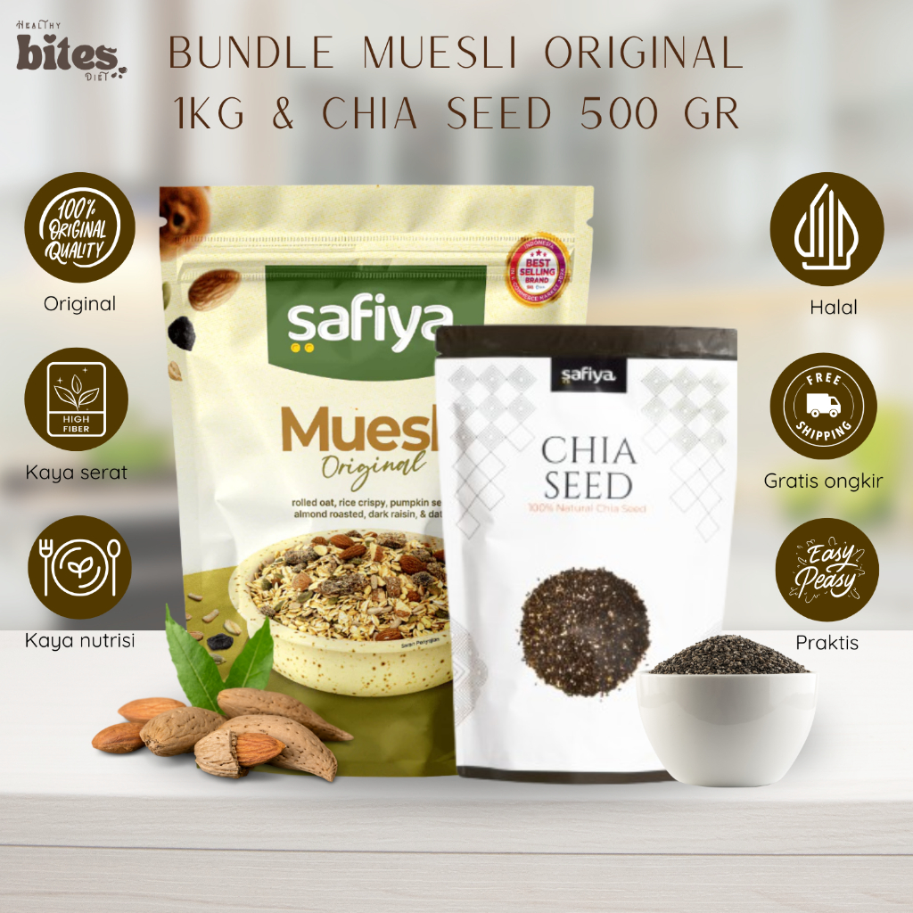 Muesli Original 1Kg/500gr + Chiaseed 500gr/250gr Safiya 2in1 DietTinggi Serat Rendah Kalori