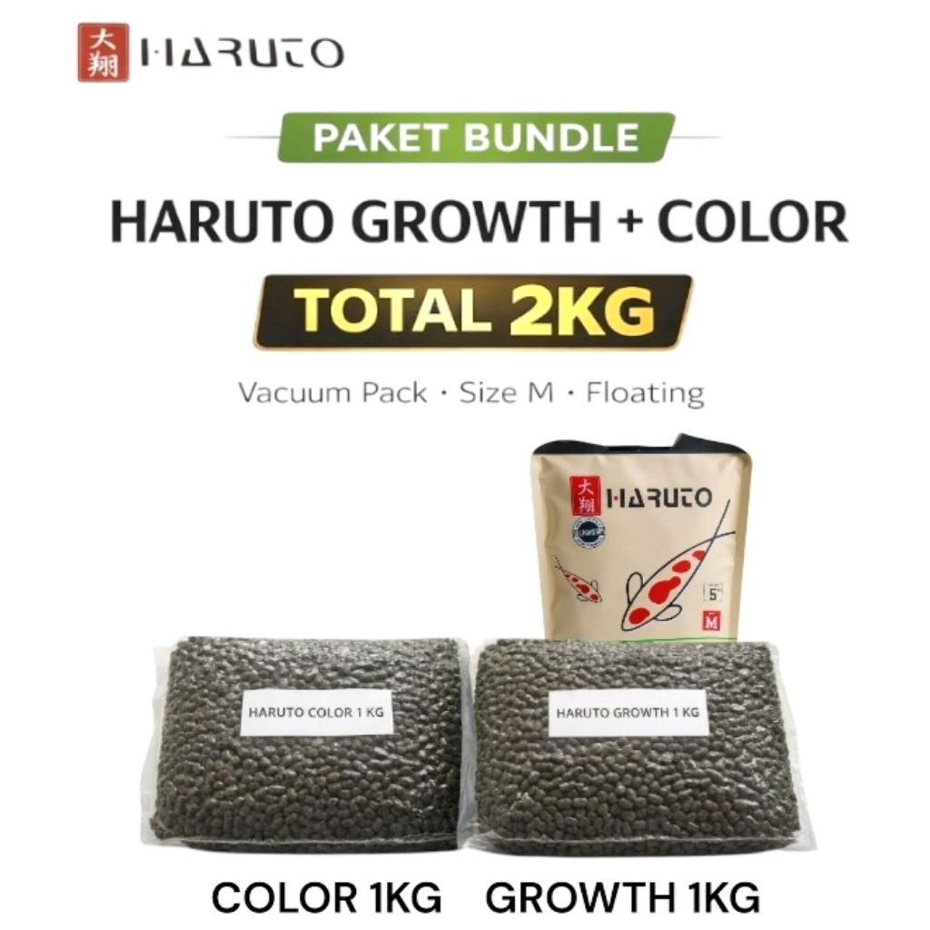 Paket Haruto Koi Food Growth 1kg + Color 1kg ORIGINAL – Pakan Koi Lengkap