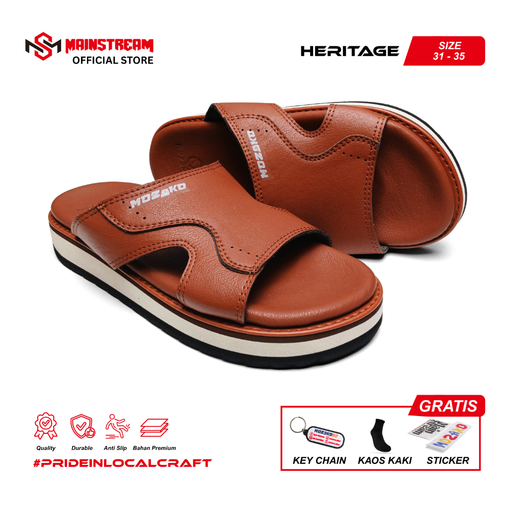 MAINSTREAM X MOZAKO82 - Heritage Brown Sandal Slip On Casual Sandal Slop Dewasa