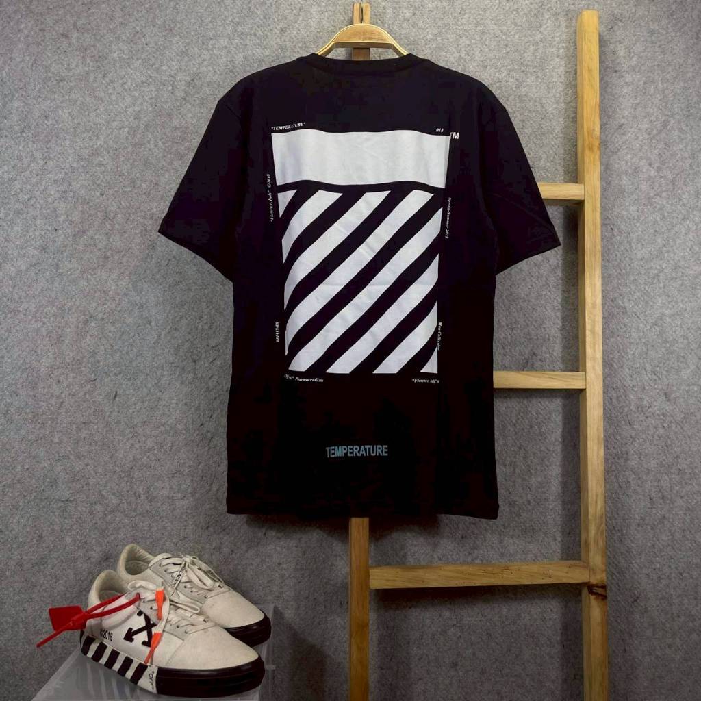 KAOS T-SHIRT OFF-WHITE VIRGIL ABLOH TEMPERATURE HITAM