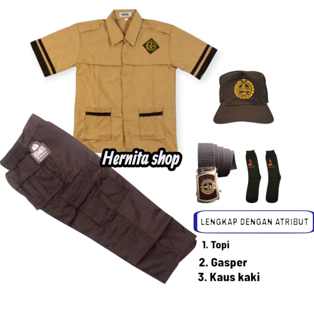 set lengkap seragam Pramuka siaga baju pendek list celana PDL Pramuka panjang