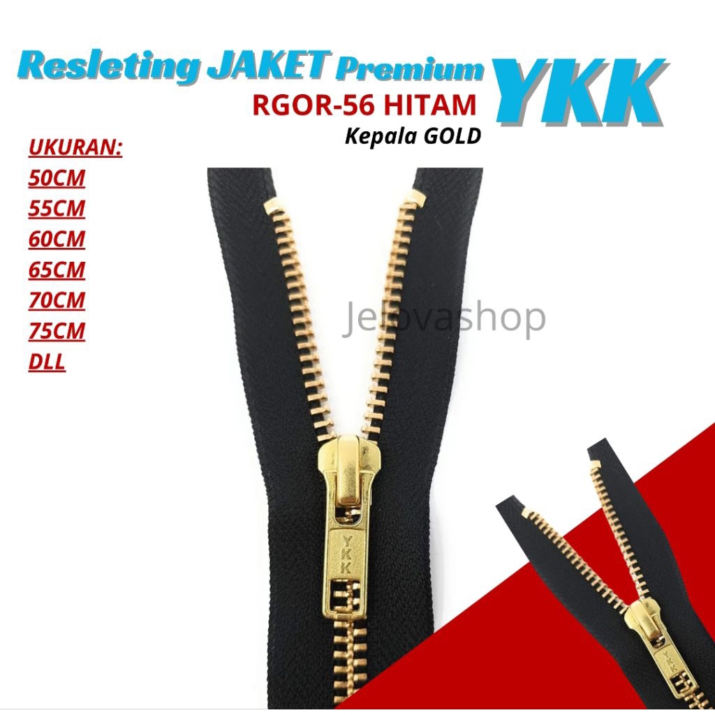 Resleting Jaket YKK Hitam gold original ( 45cm -75cm)