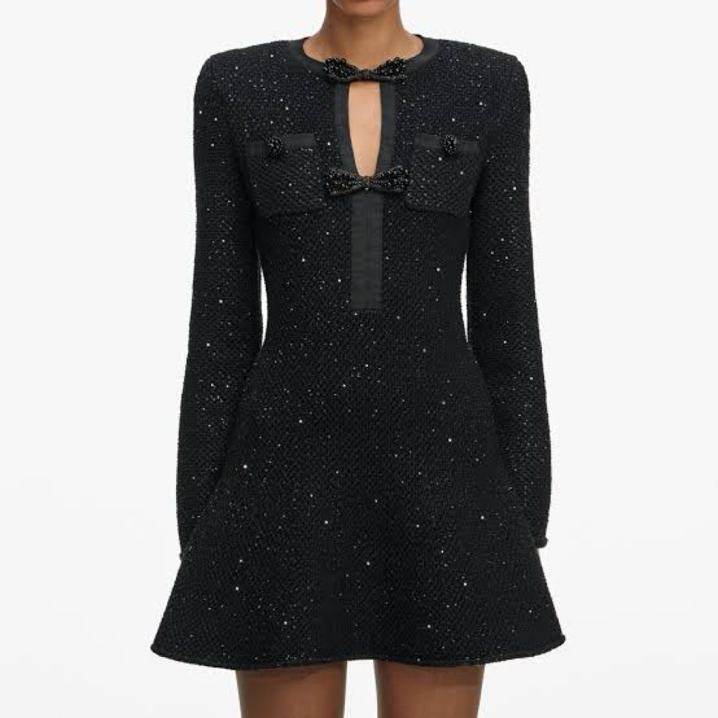SELF PORTRAIT Black Sequin Knit Dress NEW