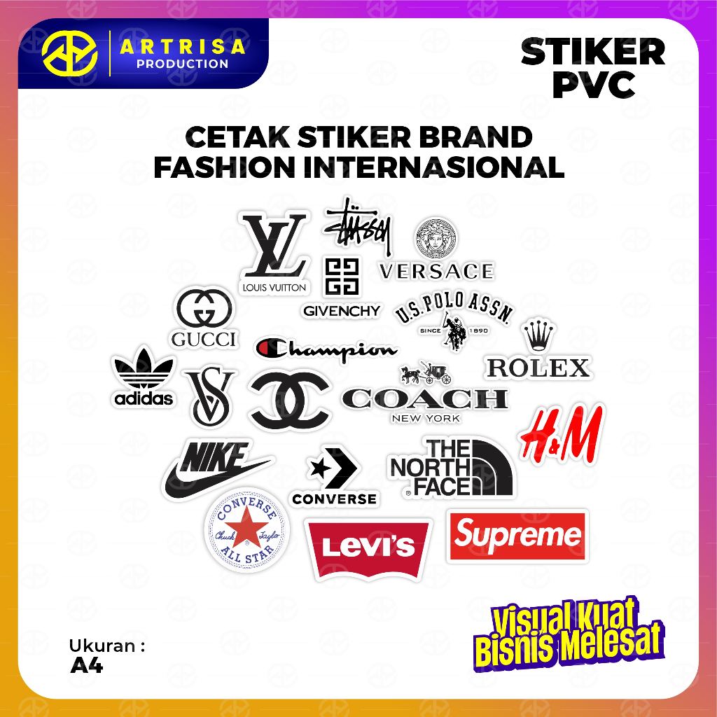 STIKER PACK LOGO BRAND FASHION INTERNASIONAL ADIDAS NIKE GUCCI LUIS VUITTON CHANEL POLO BAHAN VYNIL 