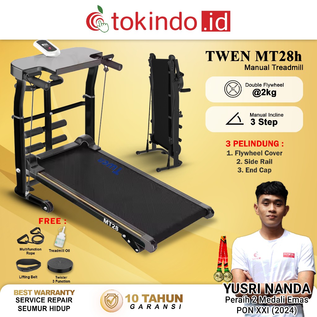 TWEN MT28 Hitam Treadmill Manual Multifungsi Treadmill Manual