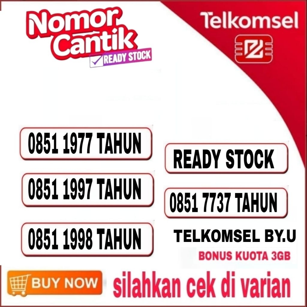 nomor cantik kartu perdana telkomsel by.u seri tahun 0851 7737 ***