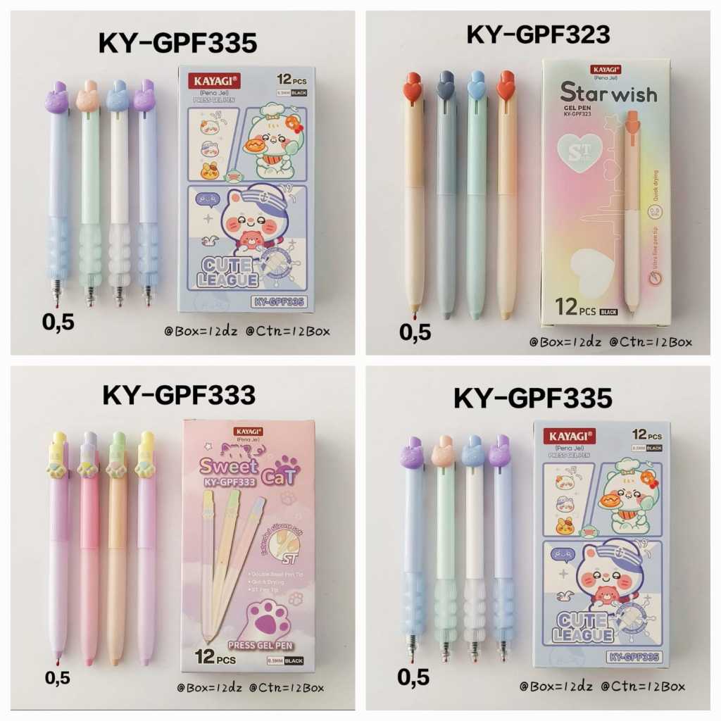 [1 Lusin/ 12 Pcs] Pulpen Cetek Pulpen Click Gel Pen 0.5mm Tinta Hitam Motif Lucu KY-GPF335 / KY-GPF3