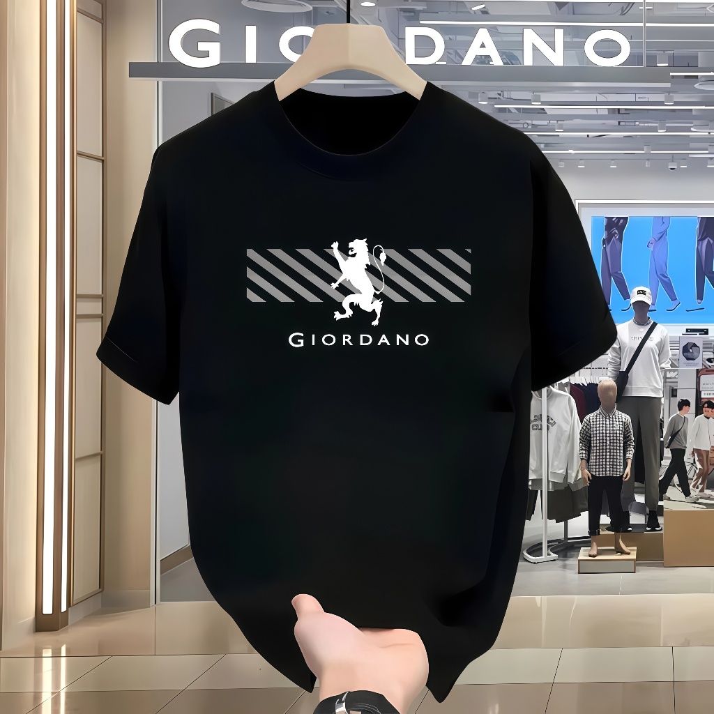 Giordano T‑Shirt Pria Grafis Original Cotton Katun Casual Kaos Kaos Pendek