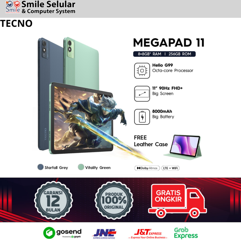 TECNO MEGAPAD 11 Tablet Baru 8GB RAM 128GB Baterai 8000mAh Tipis Ringan