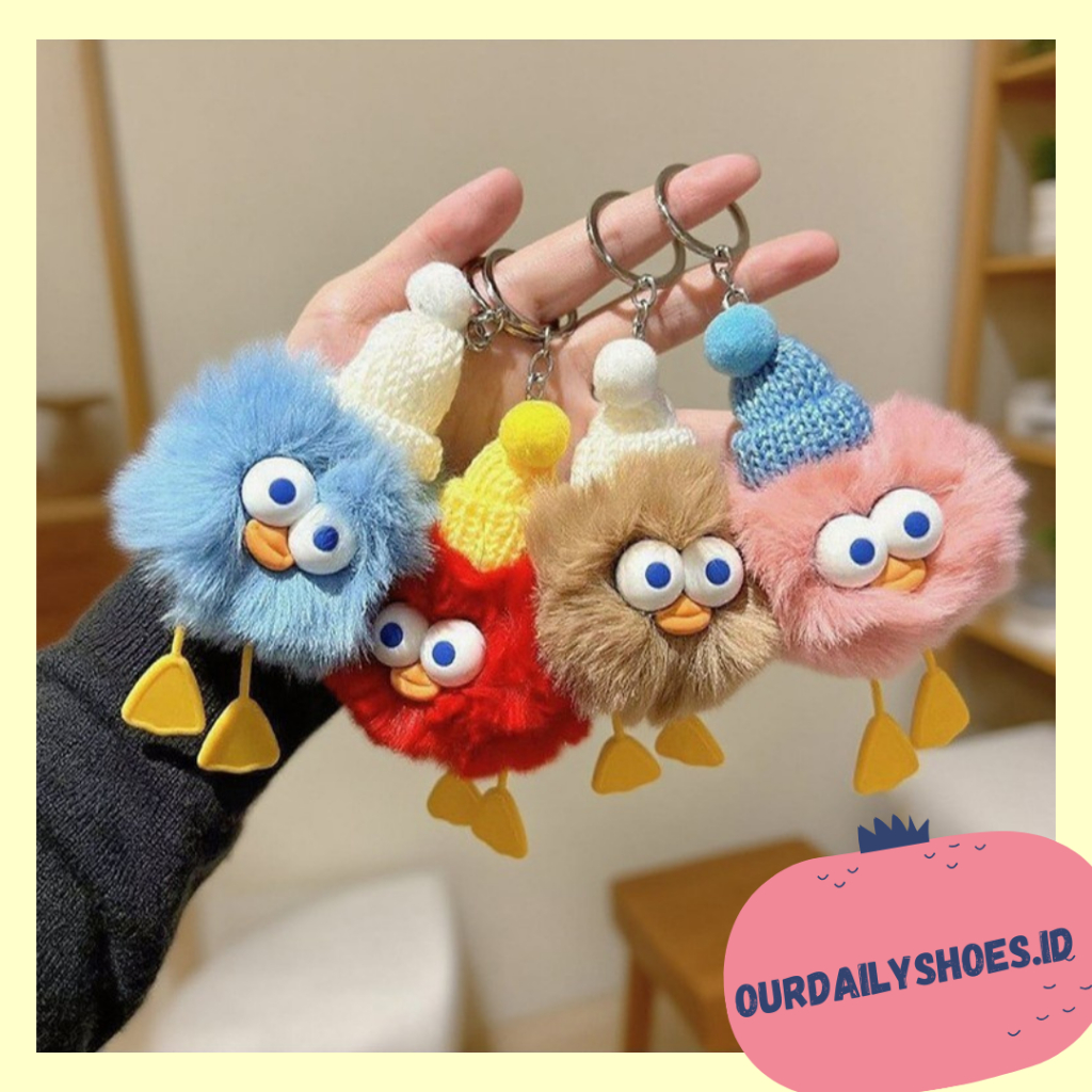 [ODS] Gantungan Kunci Boneka Burung Lucu Berbulu//Aksesoris Tas & Kunci Unik