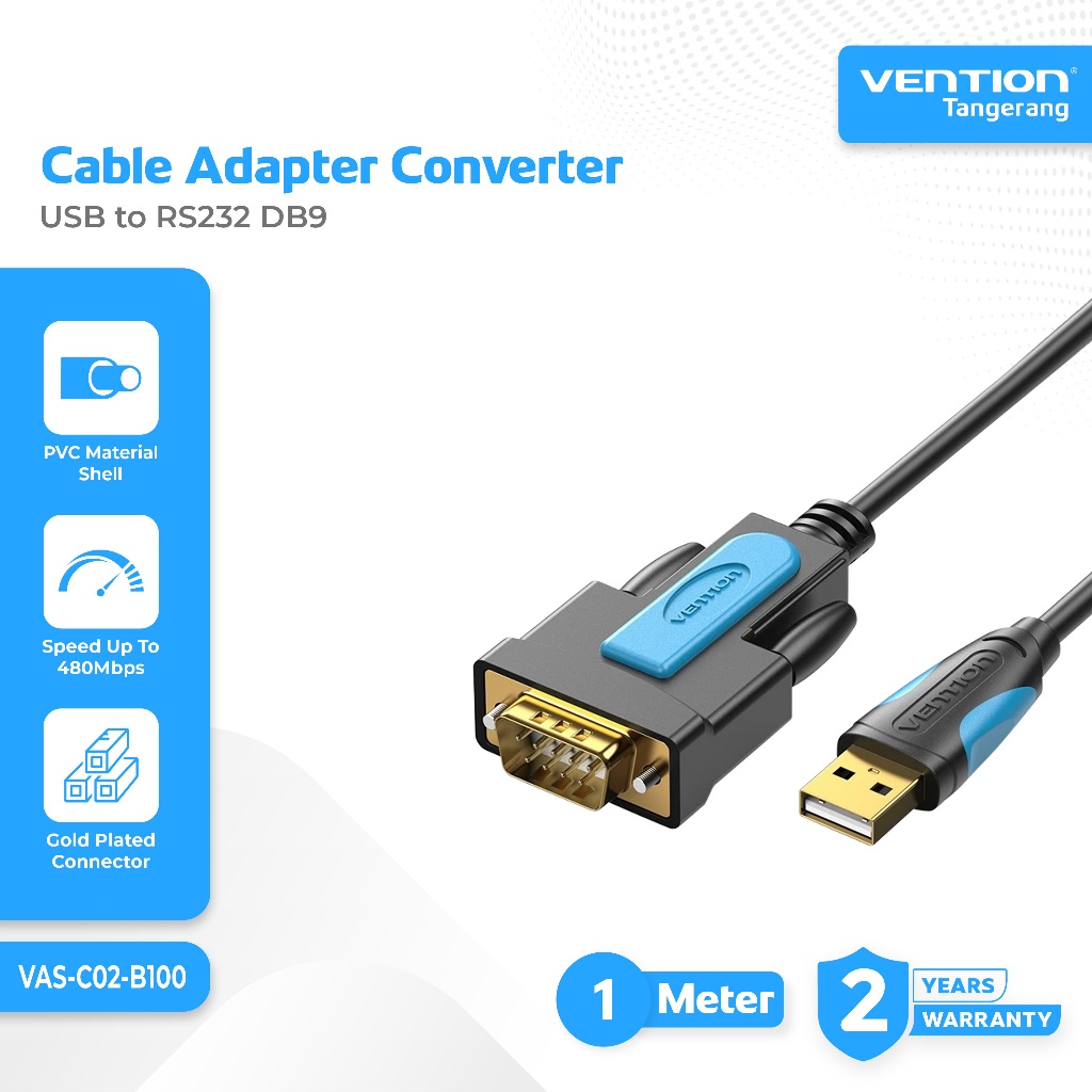 Vention Kabel Adapter USB to RS232 DB9 Serial Adapter Converter Gold Plated 1 Meter 1M - VAS-C02-B10