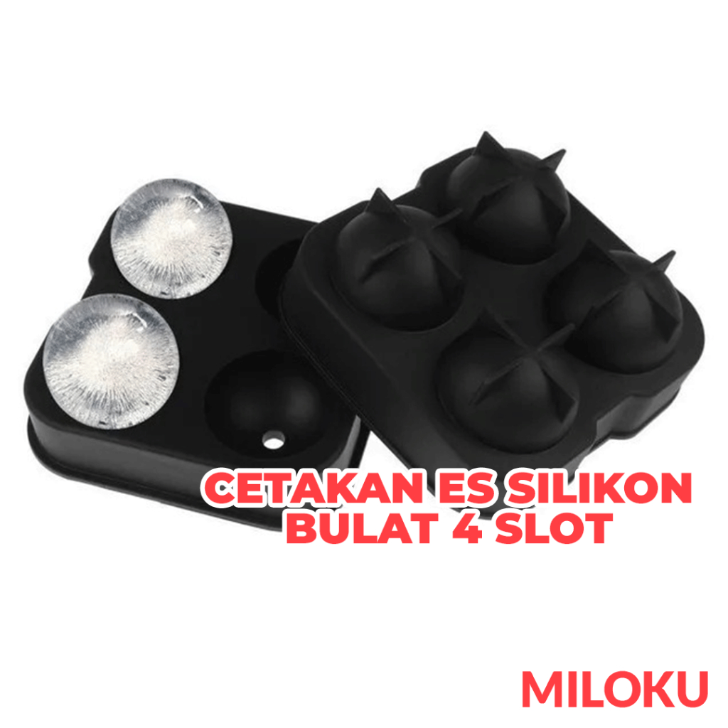 Miloku Cetakan Es Batu Silikon 4 Bola Bulat Ice Cube Mold Tray Agar Jelly Puding Buah Coklat Flexibl