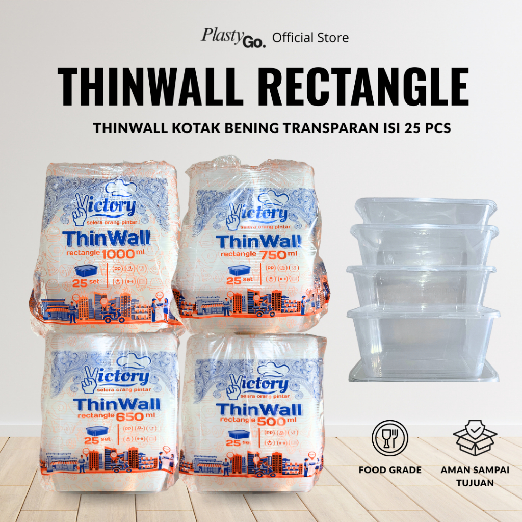 [ ISI 25 PCS ] Thinwall Rectangle 500ml 650ml 750ml 1000ml | Kotak Makan Plastik Thinwall | Dessert 