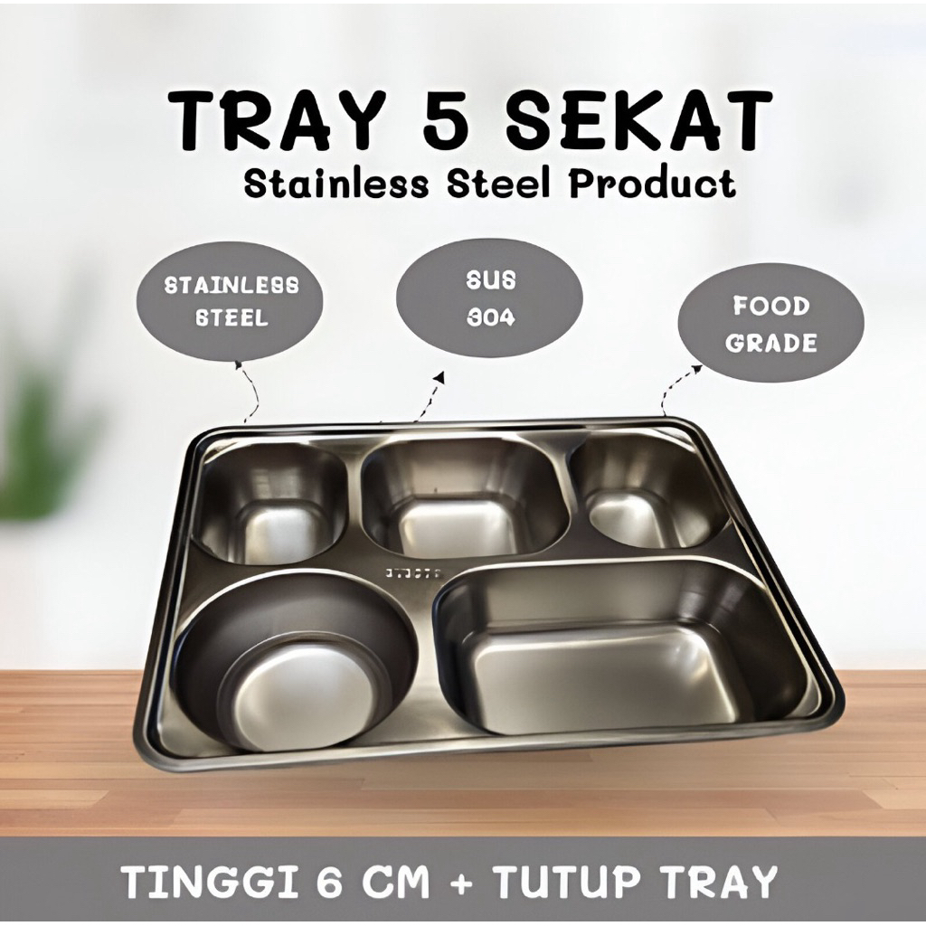 FOOD TRAY ( OMPRENG ) 5 SEKAT STAINLESS