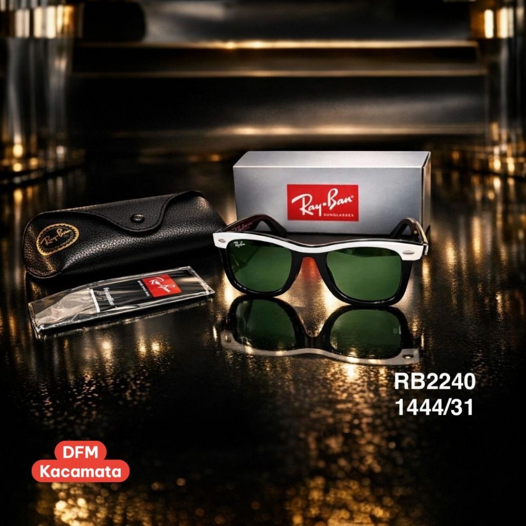 Kacamata Ray-Ban Wayfarer Street Neat RB2240 1444/31 50 Frame White On Black Lenses Gradient Green O
