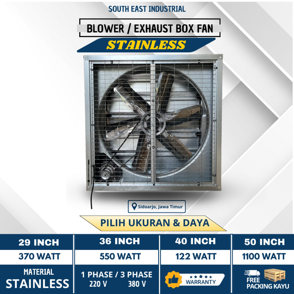 STAINLESS Blower Kipas Exhaust Fan Box Industrial 29 36 40 50 Inch untuk Kandang Ayam close house | 