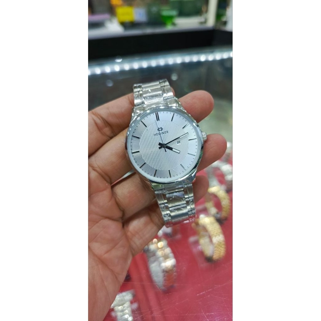 Hegner 5050 M silver putih jam tangan pria