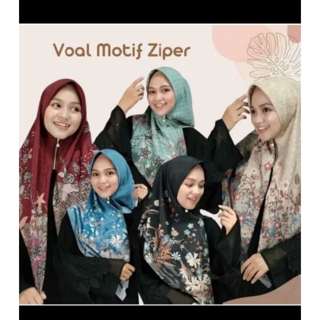 HIJAB INSTAN SEGI EMPAT MOTIF ZIPER BAHAN VOAL PREMIUM QUALITY