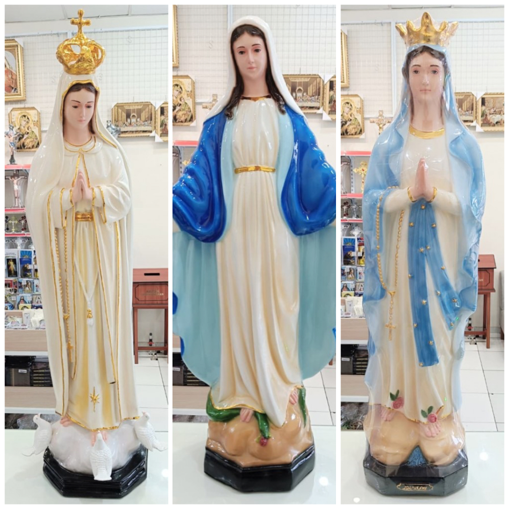 Yeraya Patung Bunda Maria 80cm Tangan Terbuka Fatima Mahkota Lourdes Mahkota Miniatur Rohani Patung 