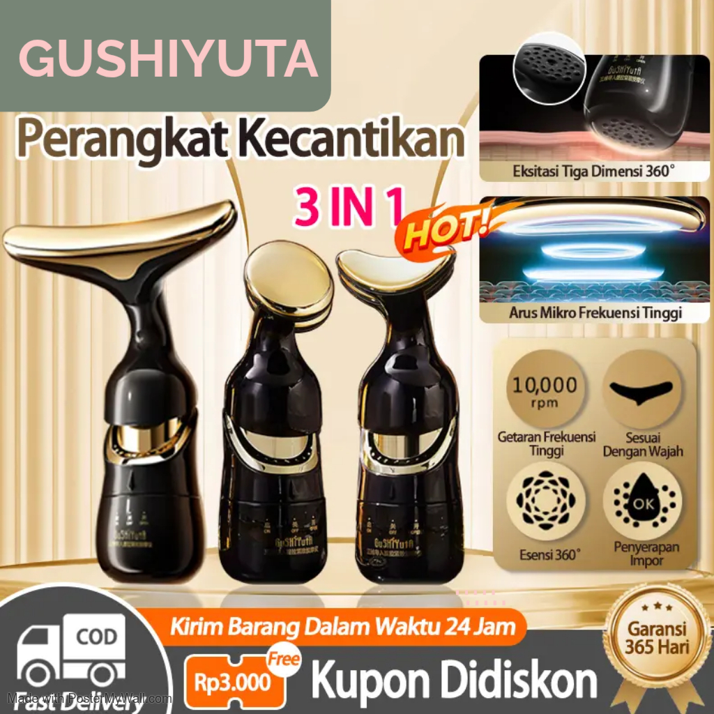 GUSHIYUTA ALAT PIJAT WAJAH 3 IN 1 Original Pijat Wajah Korea Elektrik Alat Setrika Wajah Mengencangk