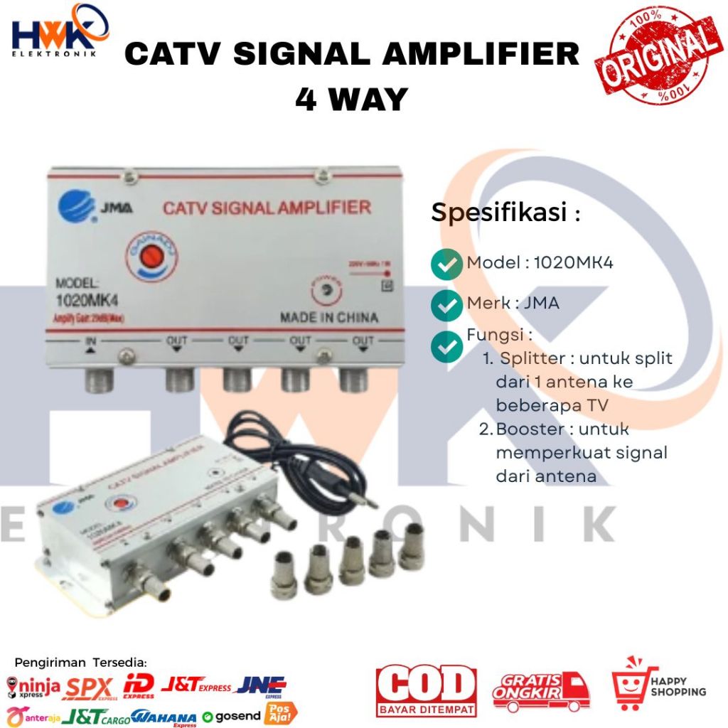 CATV Signal Amplifier (Booster) JMA 4 Channel / Booster Antena TV Digital sekaligus Pembagi