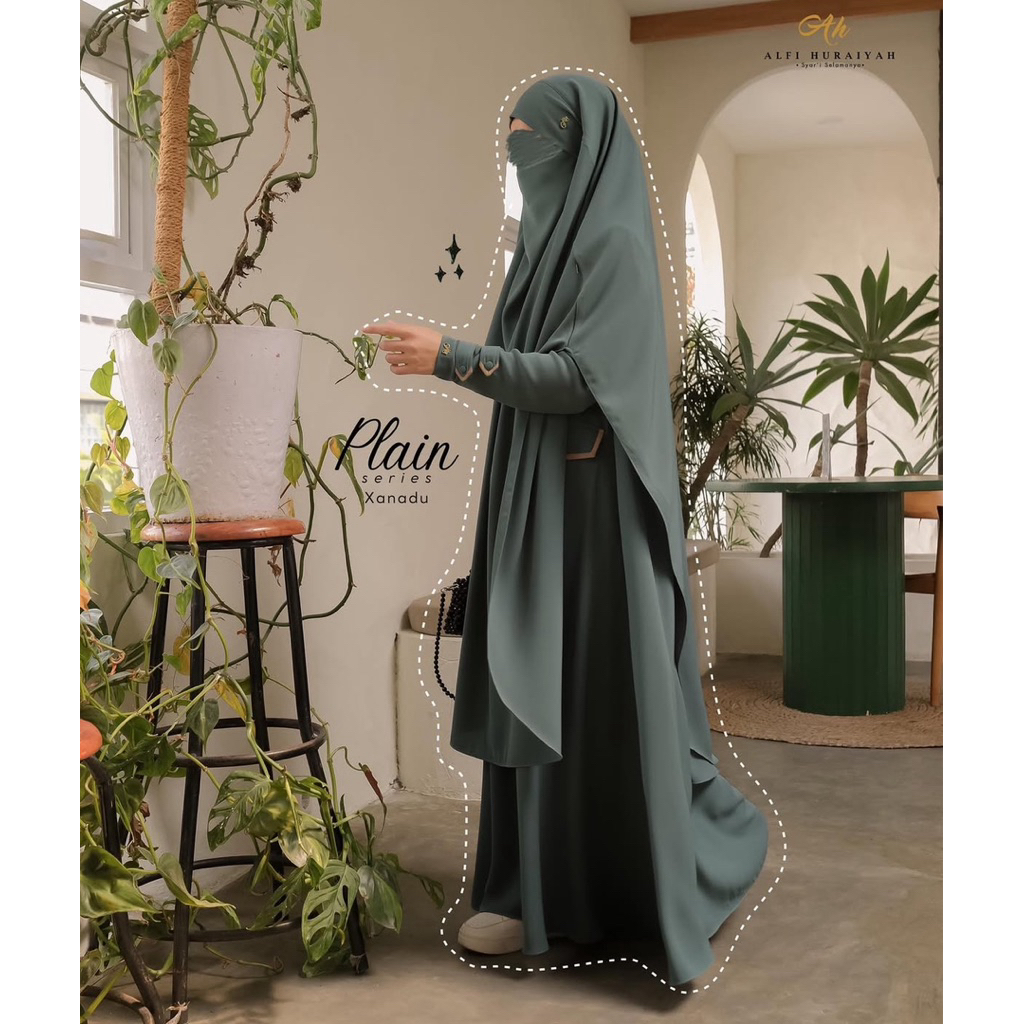 PL Xanadu Set Setelan Gamis Plain Alfi Huraiyah AH Fk French Khimar Jumbo Syari Wanita Muslimah Cada