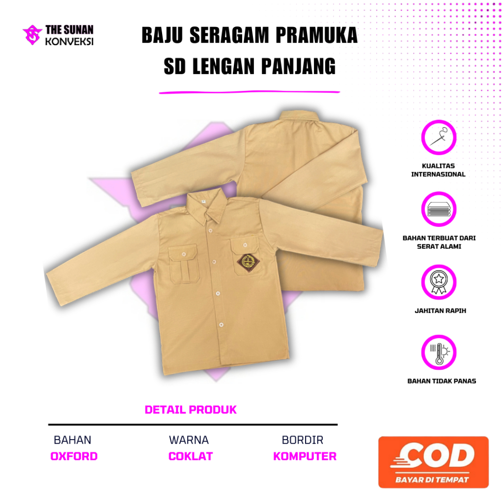 SERAGAM PRAMUKA SD SERAGAM PRAMUKA LENGAN PANJANG BAJU PRAMUKA LENGAN PANJANG SD MURAH