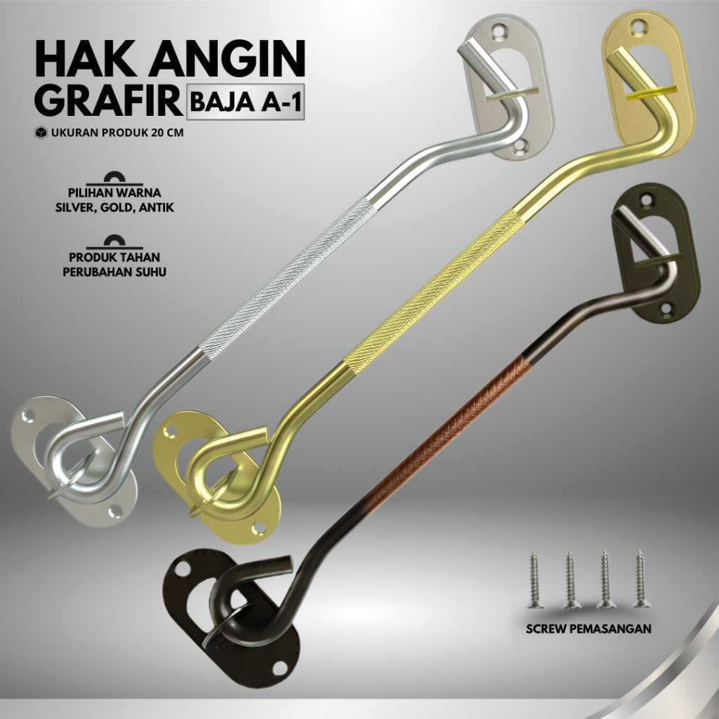 GENZO Hak Angin Penyangga Cantolan Jendela Rumah Stainless 20 cm 8 inc Anti Karat 3 Warna Besar