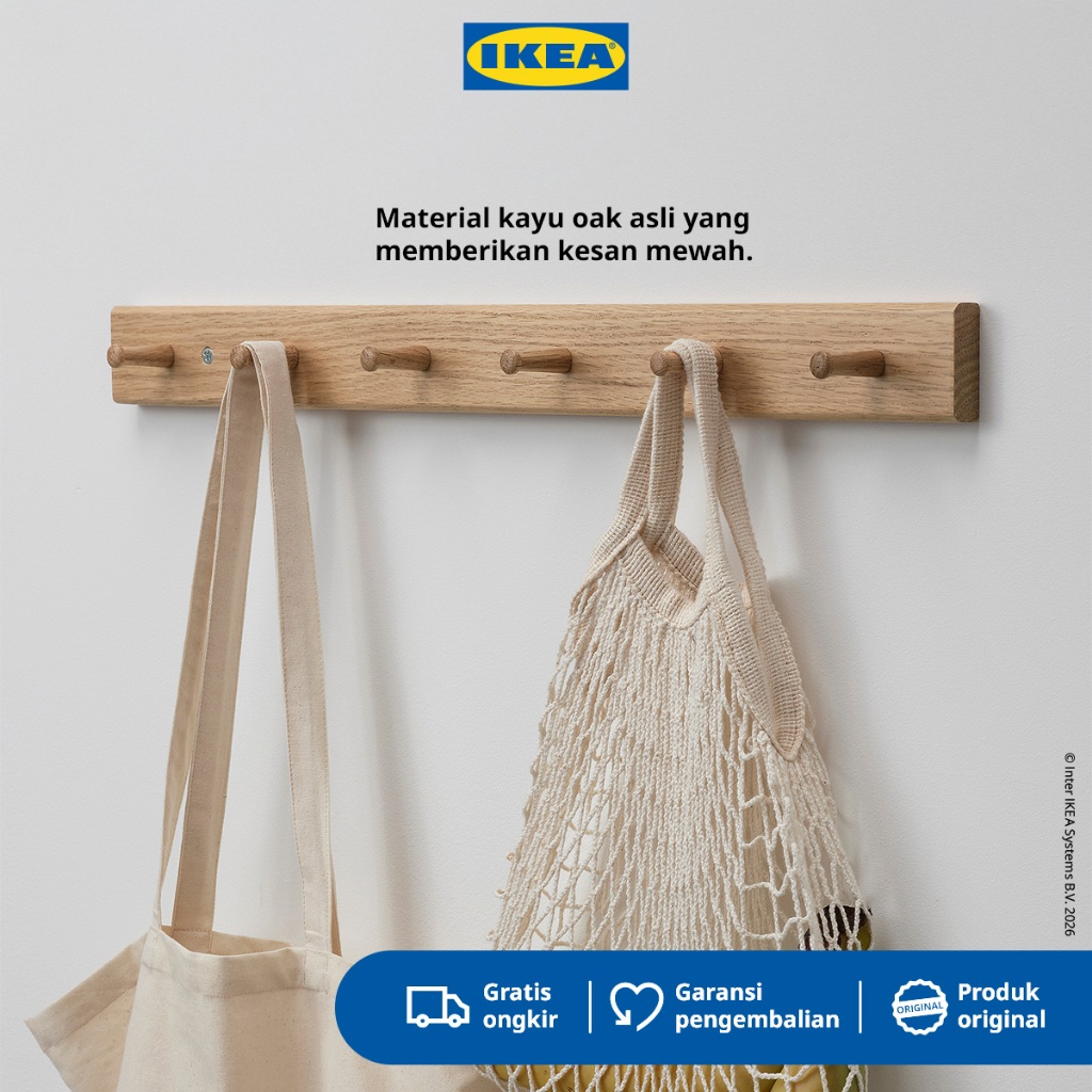 IKEA HOVOLM Rak Dinding Dengan 6 Kenop Kayu Oak